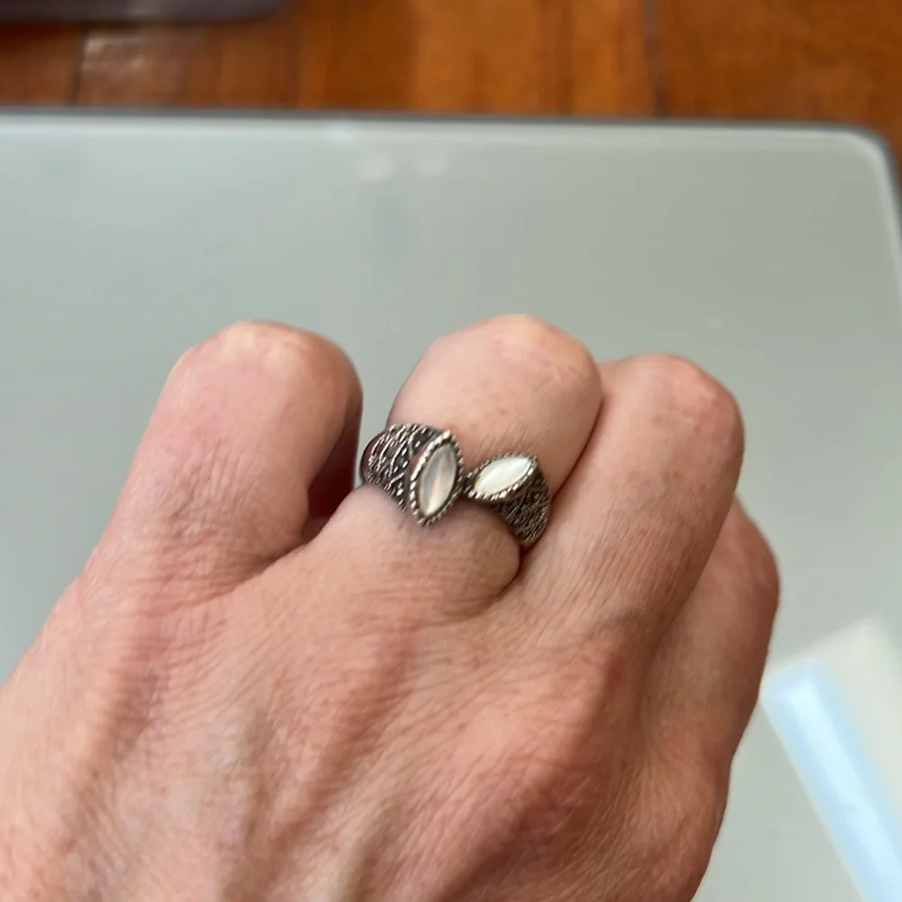 Vintage Sterling Silver Marcasite Mother of Pearl Ring